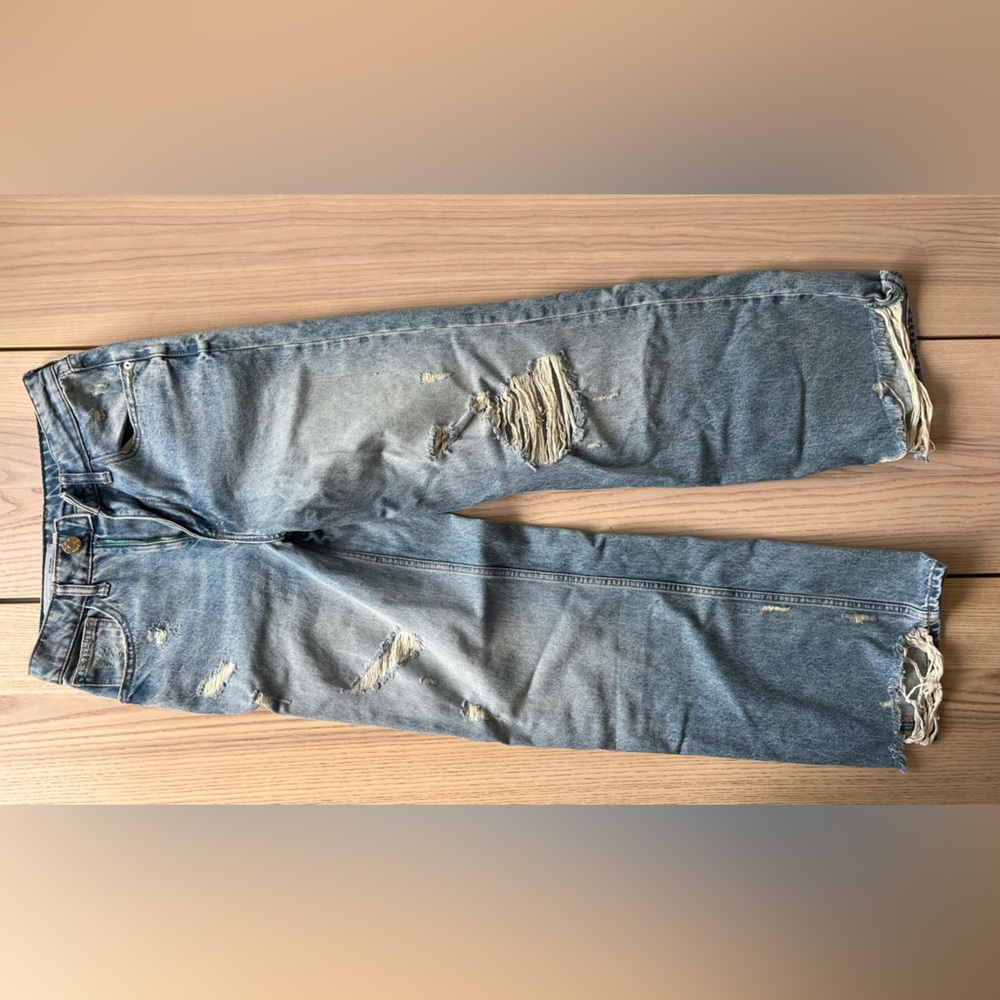 River Island mid rise ripped wide leg